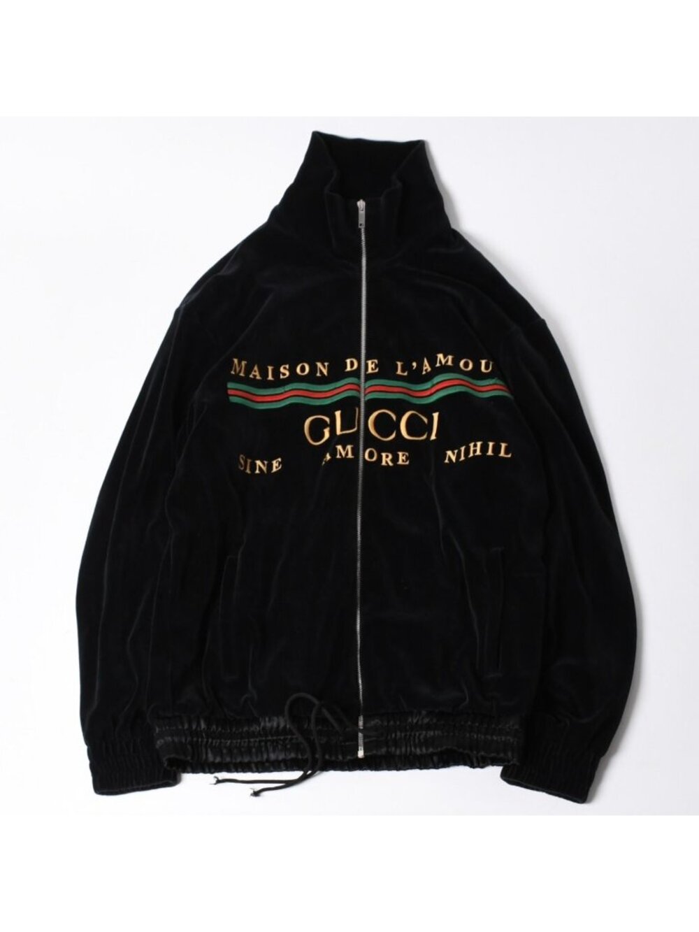 Gucci Maison de L'amour Logo Embroidered Velour Oversized Jacket Black
